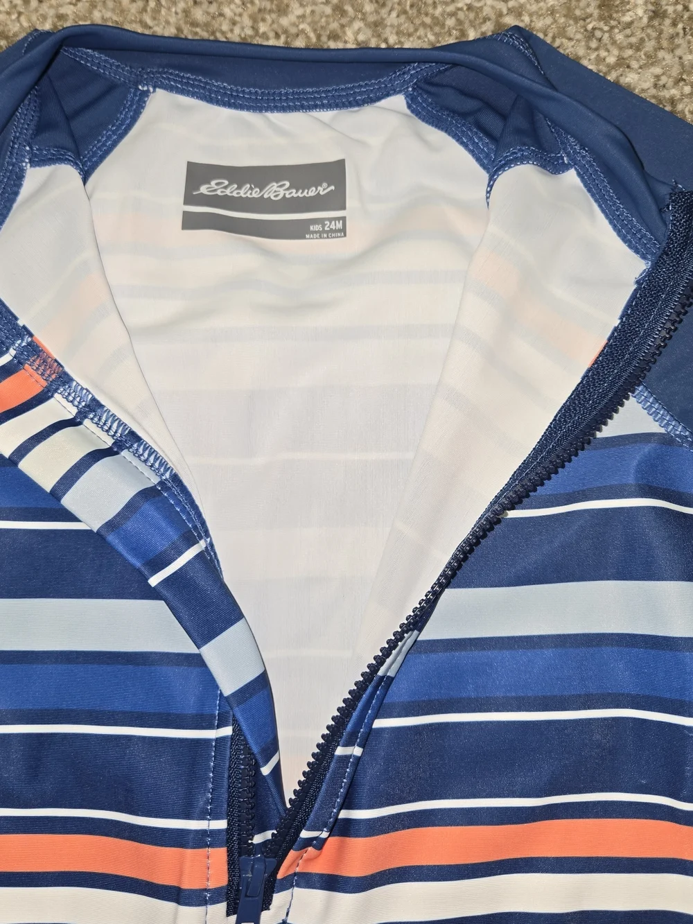 Eddie Bauer Navy, Light Blue & Orange Striped Long-Sleeve Rashguard Romper